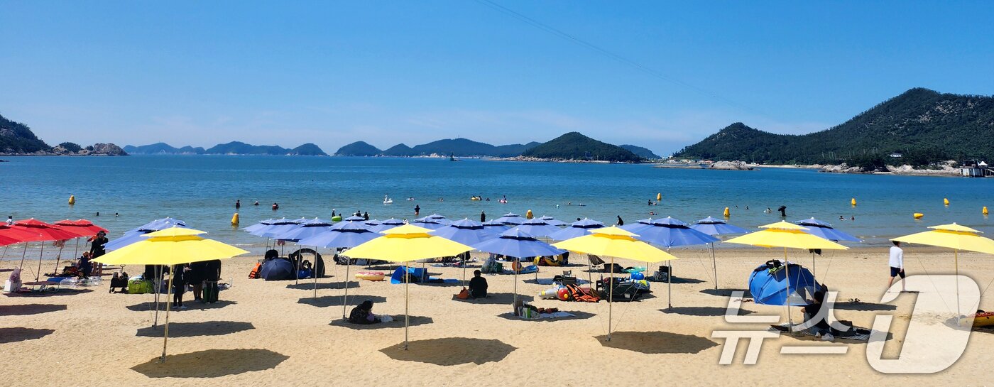 본문 이미지 - 무더운 날씨를 보인 16일 전북 군산시 선유도해수욕장을 찾은 피서객들이 물놀이를 하며 더위를 식히고 있다. 2025.8.16/뉴스1 ⓒ News1 유경석 기자
