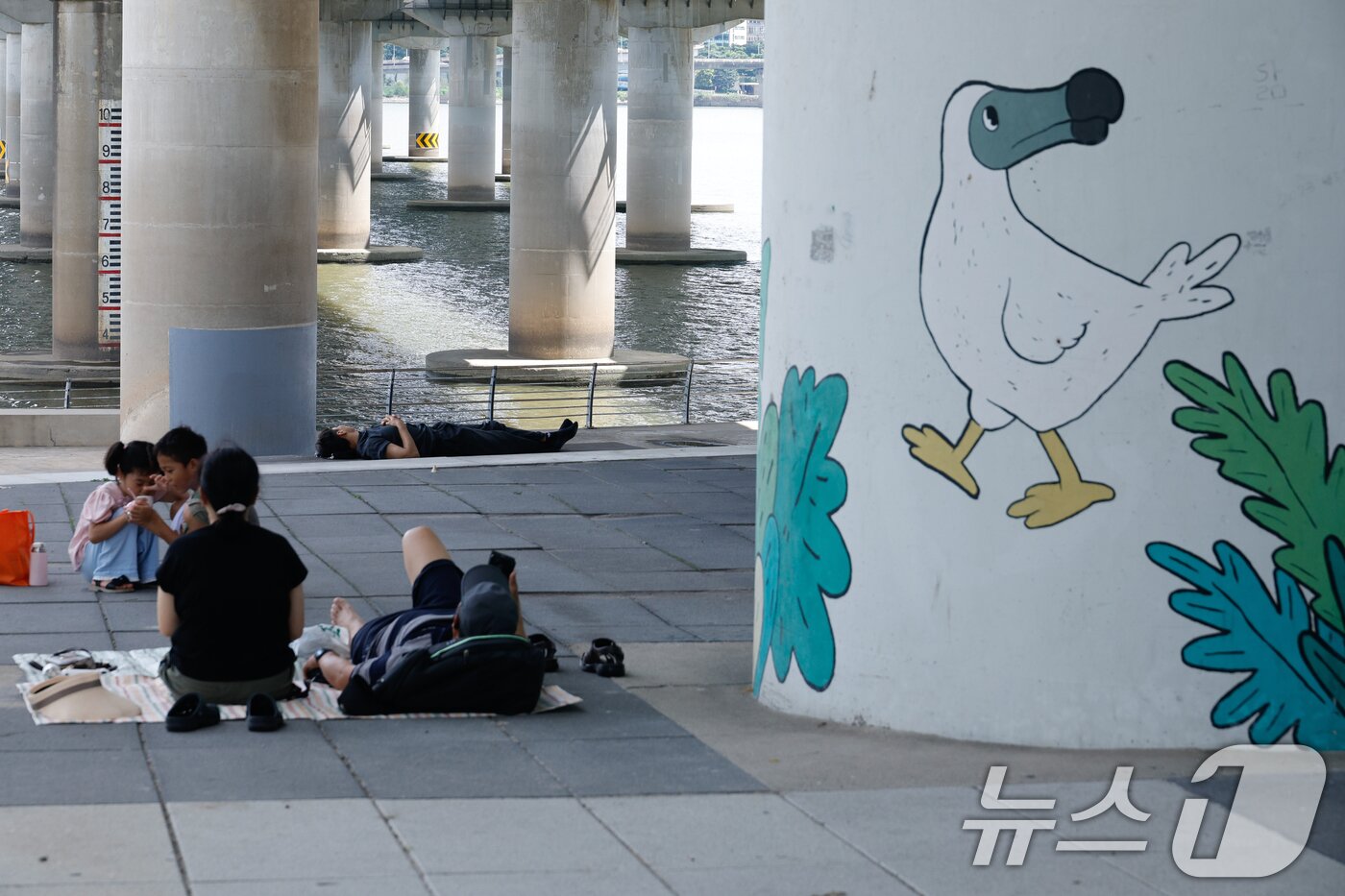 본문 이미지 - 광복절 연휴 마지막 날 무더위가 이어지고 있는 17일 오후 서울 여의도 한강공원을 찾은 시민들이 휴식을 취하고 있다. 2025.8.17/뉴스1 ⓒ News1 안은나 기자