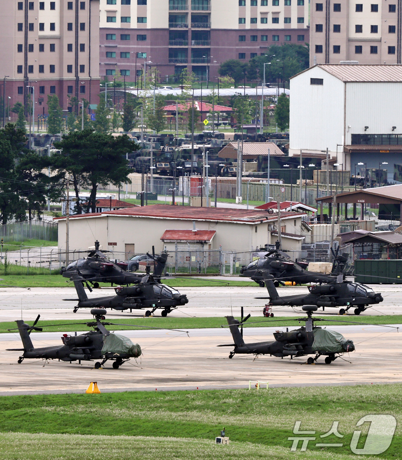 (평택=뉴스1) 구윤성 기자 = 한미연합연습 '을지 자유의 방패'(UFS·Ulchi Freedom Shield)  시작을 하루 앞둔 17일 오후 경기 평택시 주한미군기지 캠프 험프 …