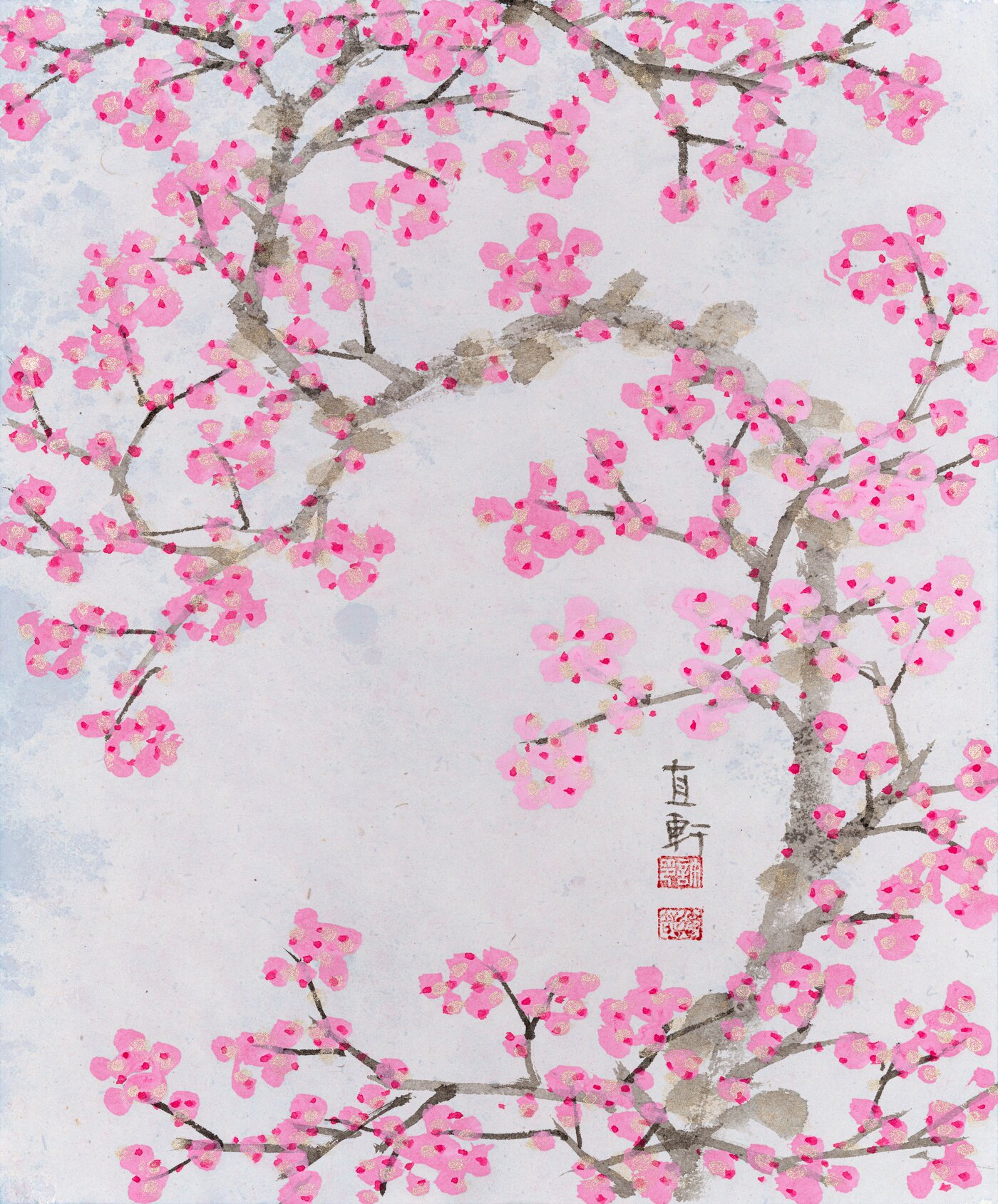 본문 이미지 - 허달재, 매화, 35.5x30cm, 수묵채색, 금니 Ink on Korean paper, gold leaf, 2025 (이화익갤러리 제공)