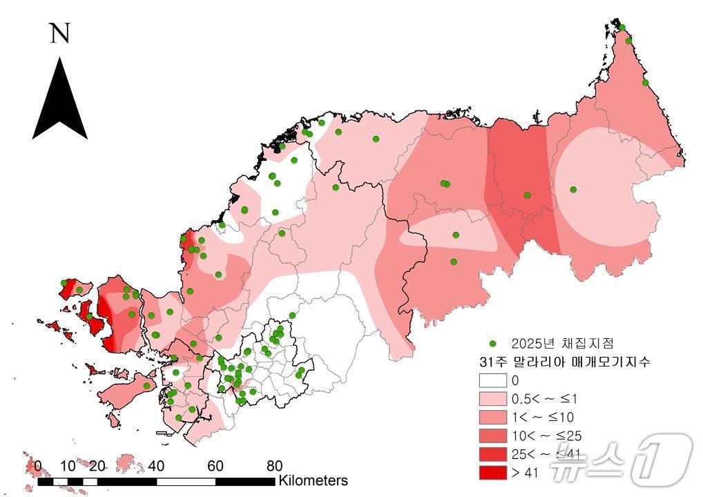 본문 이미지 - 올해 말라리아 매개모기 감시지점 및 결과&#40;질병청 제공&#41; 2025.8.19/뉴스1
