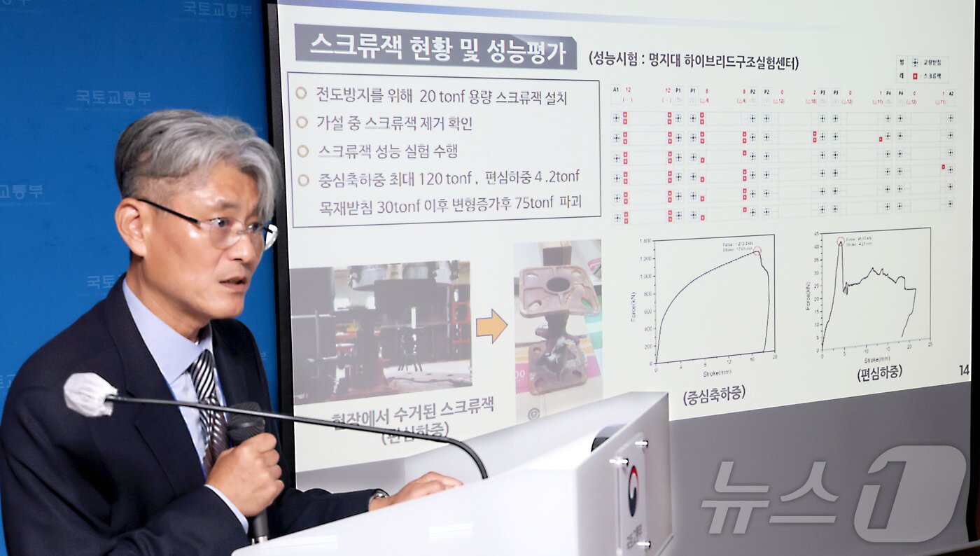 본문 이미지 - 세종안성 고속도로 청용천교 붕괴사고 조사위원회의 오홍섭 위원장이 19일 사고조사 결과를 발표하고 있다. ⓒ News1 김기남 기자