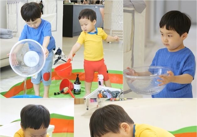 '슈돌' 공룡 씻기는 정우, 세차장 아저씨 비주얼 포착 [N컷]