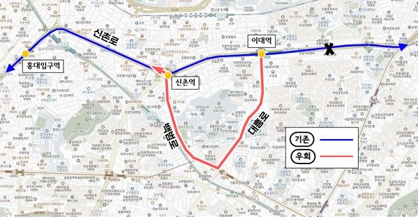 본문 이미지 - 경기도 광역노선 우회  경로2 : 대흥로, 백범로 경유 &#40;M6117, 이음1&#41; 