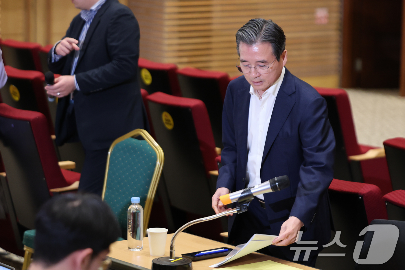 (서울=뉴스1) 허경 기자 = 김용범 정책실장이 20일 서울 용산 대통령실 청사에서 열린 기자간담회에 참석하고 있다. 2025.8.20/뉴스1