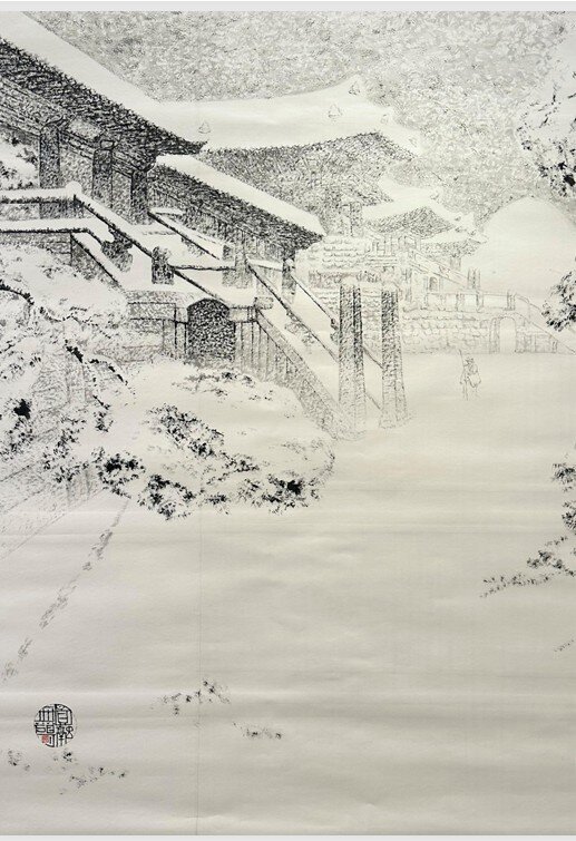 본문 이미지 - 박대성 Park, Dae Sung, 설경, 2025, Ink on paper, 364 x 280cm (리안갤러리 대구 제공)