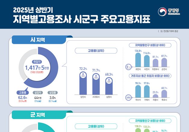 상반기 시 지역 고용률 역대 최고…군·구 지역은 소폭 하락