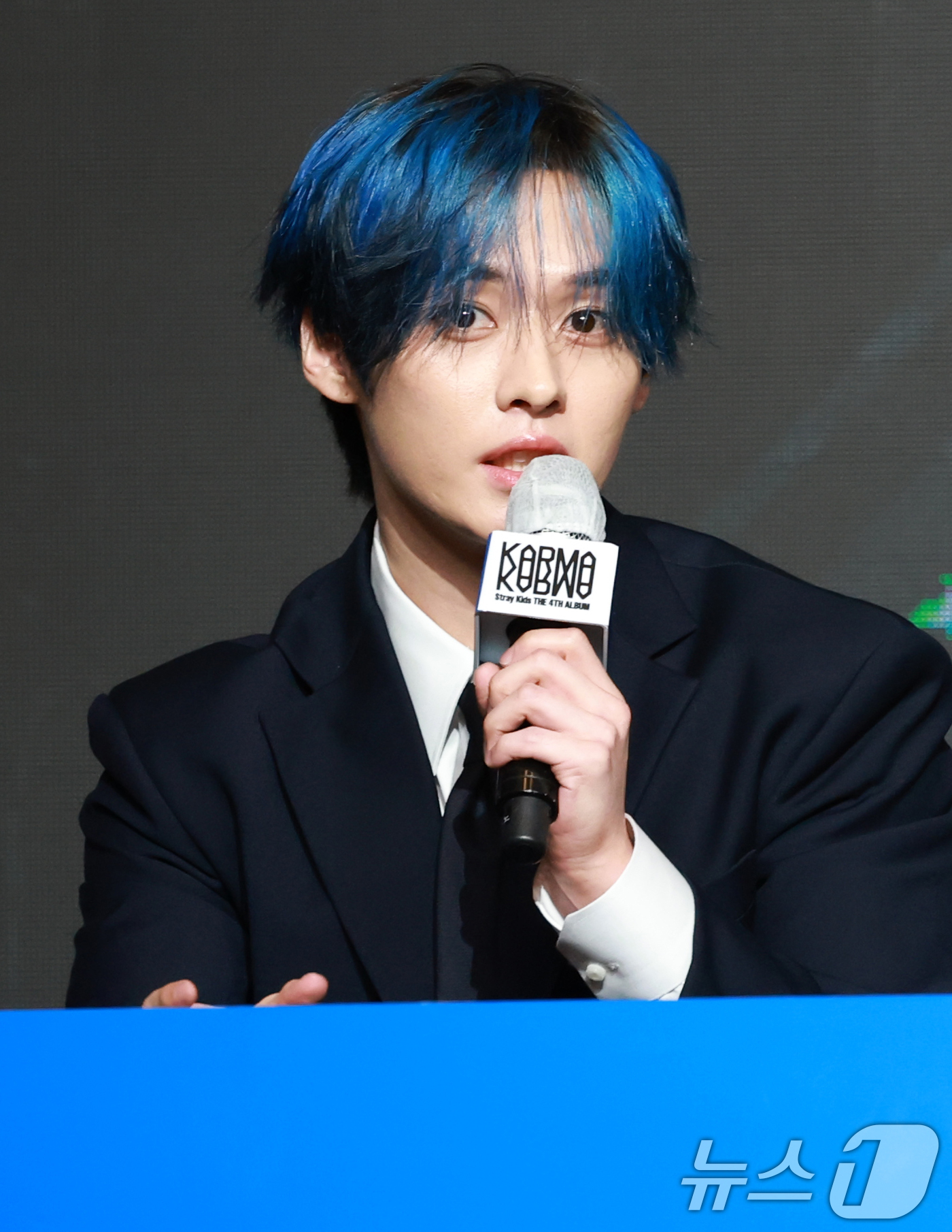 (서울=뉴스1) 권현진 기자 = 스트레이 키즈(Stray Kids) 리노가 22일 오전 서울 영등포구 콘래드호텔에서 열린 네 번째 정규 앨범 ‘KARMA’ 기자간담회에 참석해 인사 …