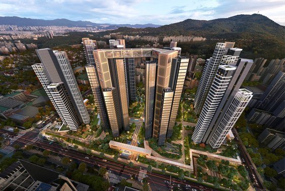 본문 이미지 - 대우건설이 개포우성7차 재건축조합에 제안한 써밋 프라니티 조감도(대우건설 제공).뉴스1 ⓒ News1