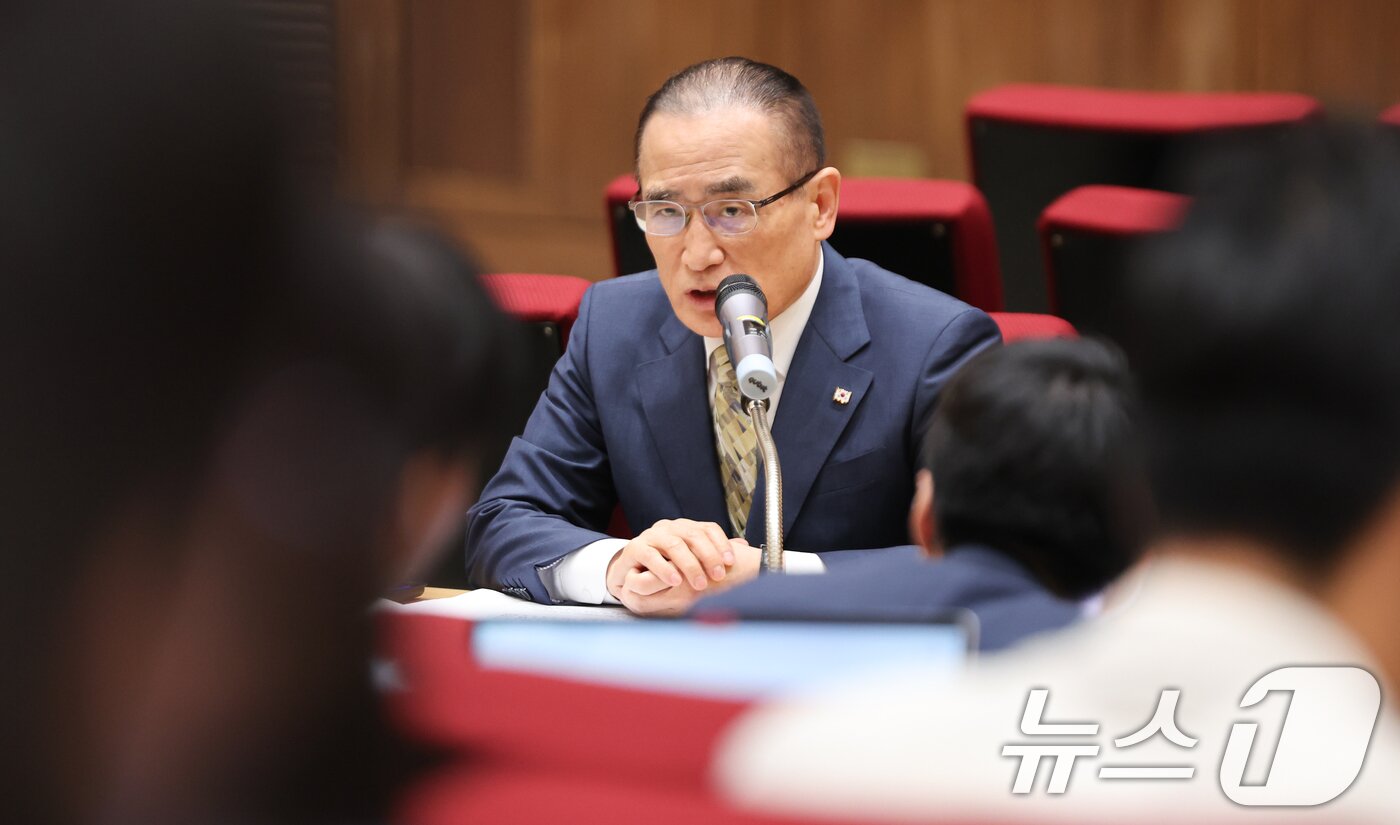 본문 이미지 - 위성락 국가안보실장이 22일 서울 용산구 대통령실 청사에서 열린 기자간담회에서 발언하고 있다. 2025.8.22/뉴스1 ⓒ News1 허경 기자