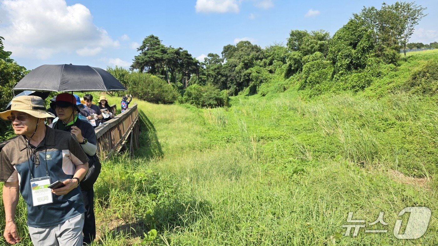 본문 이미지 - 태안군 인평리와 팔봉면을 잇는 굴포운하(7㎞)의 일부(사진 오른쪽)로 고려~조선시대 곡물 수송을 위해 시도된 운하유적이 남아 있다.(김태완 기자. 재판매 및 DB금지)2025.8.24/뉴스1