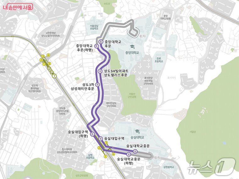 본문 이미지 - 지역동행 자율주행버스 &#39;동작 A01&#39; 노선도.&#40;서울시 제공&#41;