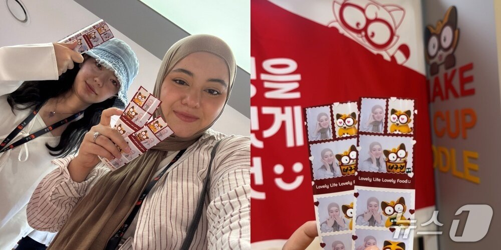 본문 이미지 - 27일 뉴스1이 외국인을 대상으로 개최한 &#39;K-브랜드 글로벌 캠프&#39;에 참가한 마디나 씨가 &#39;맛있는 인생 네컷&#39;을 촬영했다/뉴스1 ⓒ News1 이강 기자