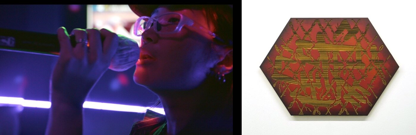 본문 이미지 - 김영은, '듣는 손님' 2025(좌)과 김지평 '코즈믹 터틀' (부분) 2025 (국립현대미술관 제공)