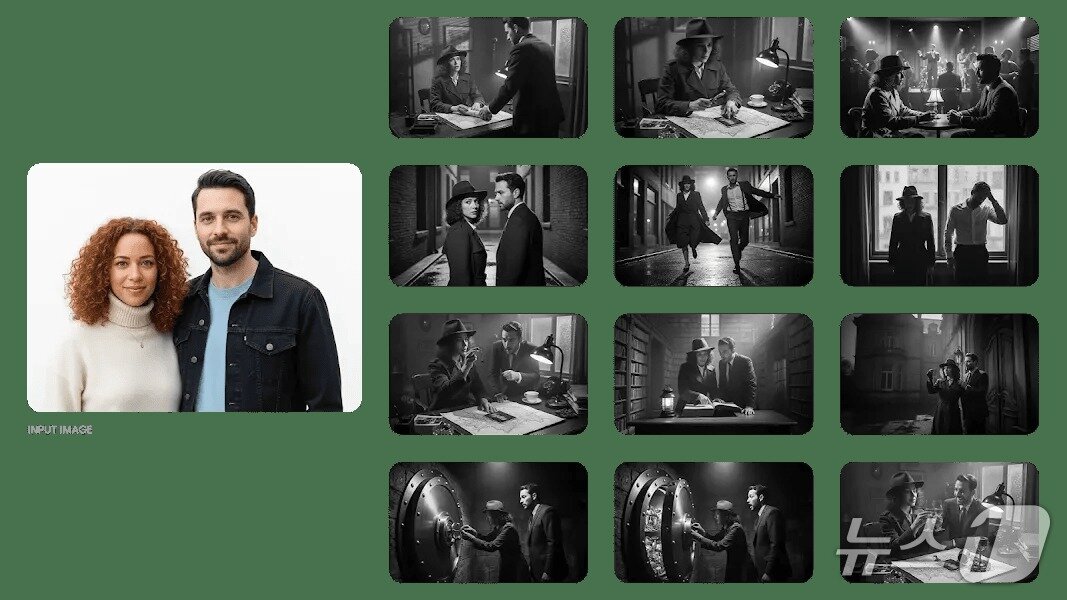 본문 이미지 - 프롬프트-이 두 캐릭터가 등장하는 고전 흑백 필름 누아르 탐정 이야기로, 중독성 있게 흥미로운 12부작 이야기와 12개의 이미지를 만들어 주세요. 잃어버린 보물을 찾는 내용으로, 단서를 하나씩 발견하고 마지막에 보물을 찾게 됩니다. 이야기는 감정적 고저를 포함해 긴장감 넘치며, 마지막에는 큰 반전과 감동적인 결말로 끝나야 합니다. 이미지에는 글자나 텍스트를 포함하지 않고, 순수하게 시각적 요소만으로 이야기를 전달해 주세요.(구글 제공)