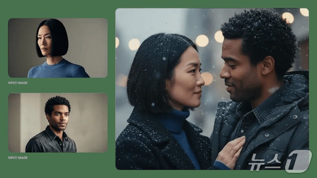 본문 이미지 - 프롬프트-눈이 내리고 서로를 안고 있는 로맨틱한 순간 클로즈업 사진(구글 제공)