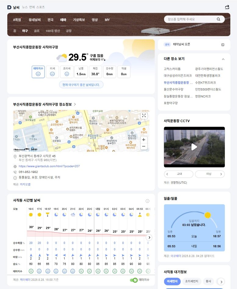 본문 이미지 - &#40;다음 테마날씨 &#39;야구&#39; 페이지 화면 캡처&#41;