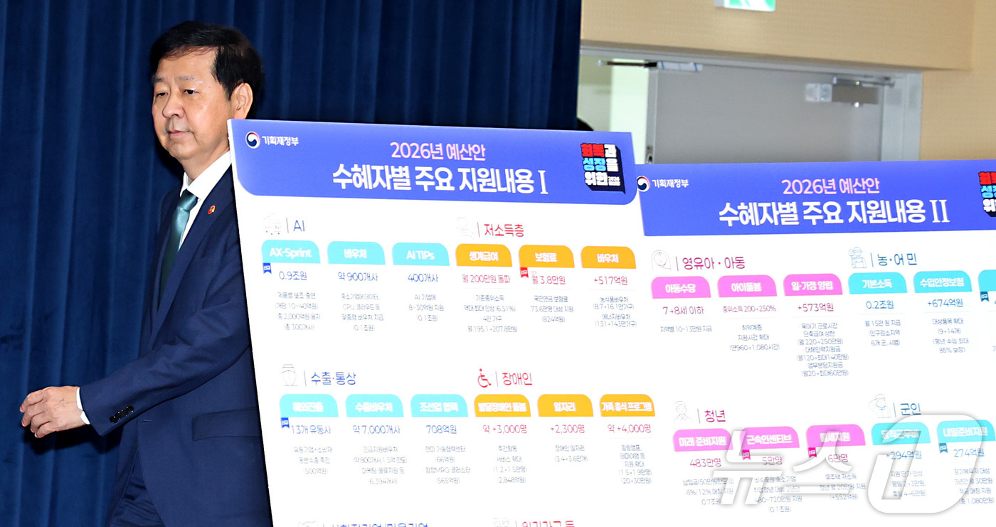 (세종=뉴스1) 김기남 기자 = 구윤철 경제부총리 겸 기획재정부 장관이 지난 28일 세종시 정부세종청사 중앙동에서 열린 2026년 예산안 및 2025-2029 국가재정운용계획 브리 …