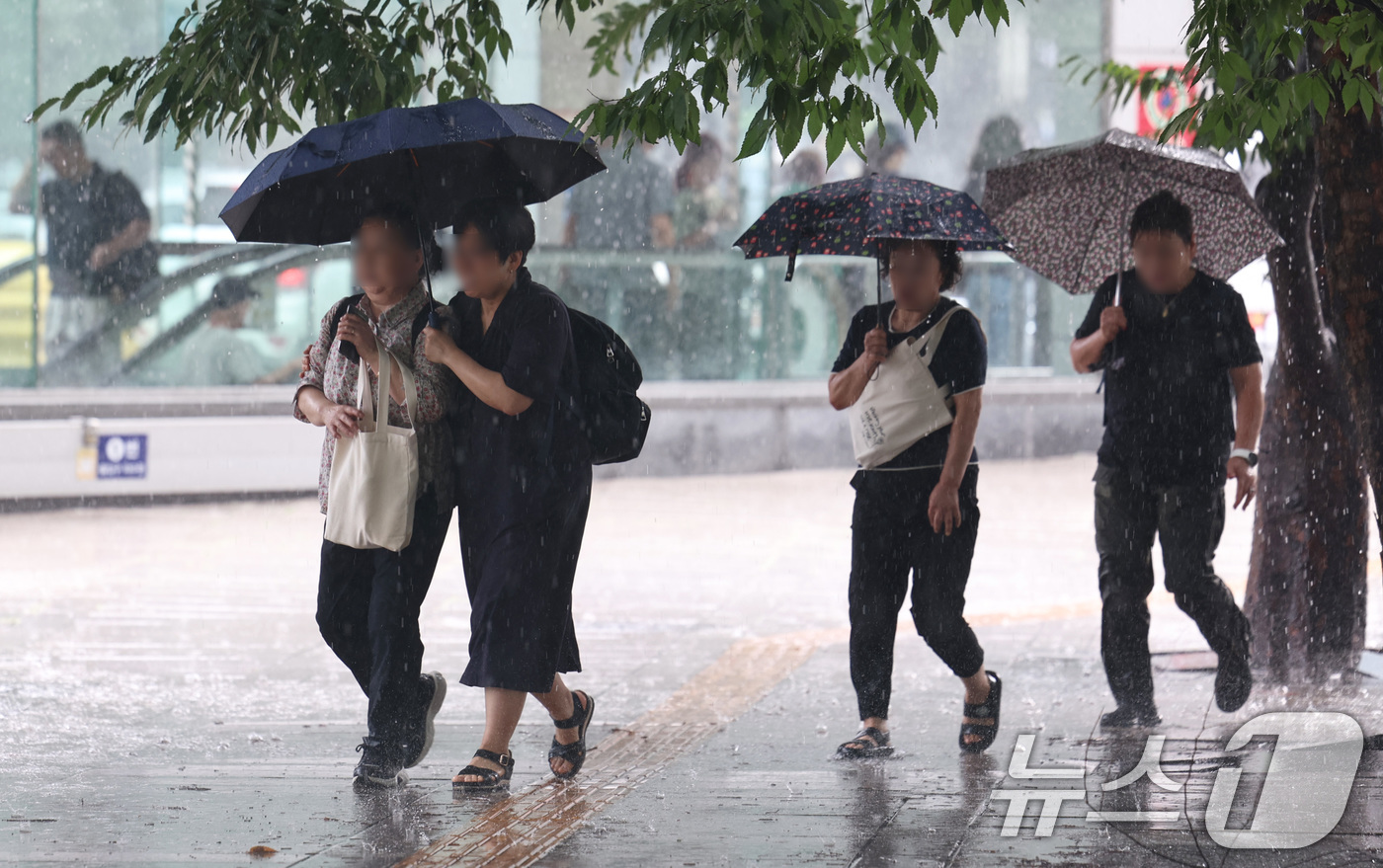 (서울=뉴스1) 구윤성 기자 = 29일 오후 서울 종로 일대에서 시민들이 소나기가 내리자 우산을 쓰고 걷고 있다. 2025.8.29/뉴스1