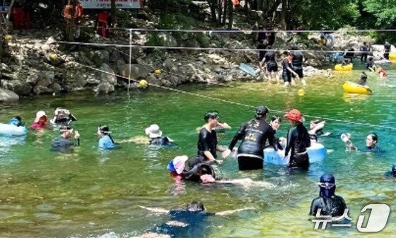 본문 이미지 - 피서객이 몰린 괴산 쌍곡계곡.&#40;독자제공&#41;/뉴스1