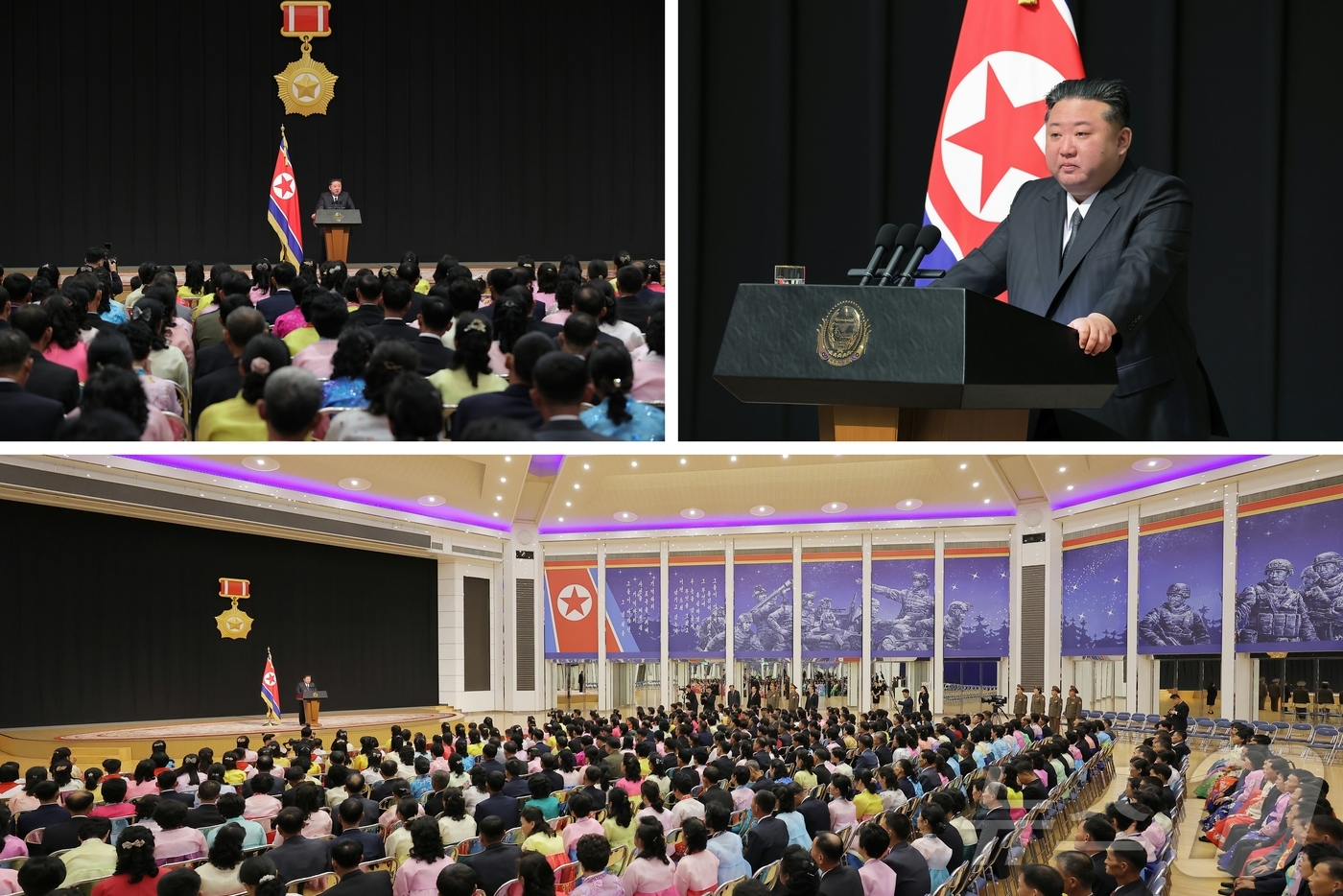 (평양 노동신문=뉴스1) = 북한 노동당 기관지 노동신문은 30일 "김정은 총비서가 지난 29일 목란관에서 해외 군사작전에서 특출한 공훈을 세운 참전 열사들의 유가족들을 만나 따뜻 …