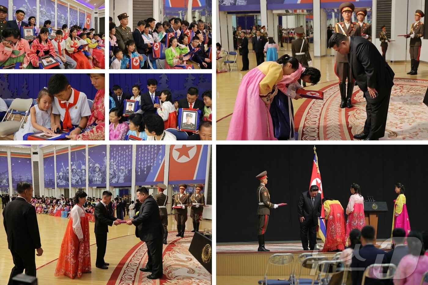 본문 이미지 - (평양 노동신문=뉴스1) = 북한 노동당 기관지 노동신문은 30일 "김정은 총비서가 지난 29일 목란관에서 해외 군사작전에서 특출한 공훈을 세운 참전 열사들의 유가족들을 만나 따뜻이 위로해 주었다"라고 보도했다. [국내에서만 사용가능. 재배포 금지. DB 금지. For Use Only in the Republic of Korea. Redistribution Prohibited] rodongphoto@news1.kr