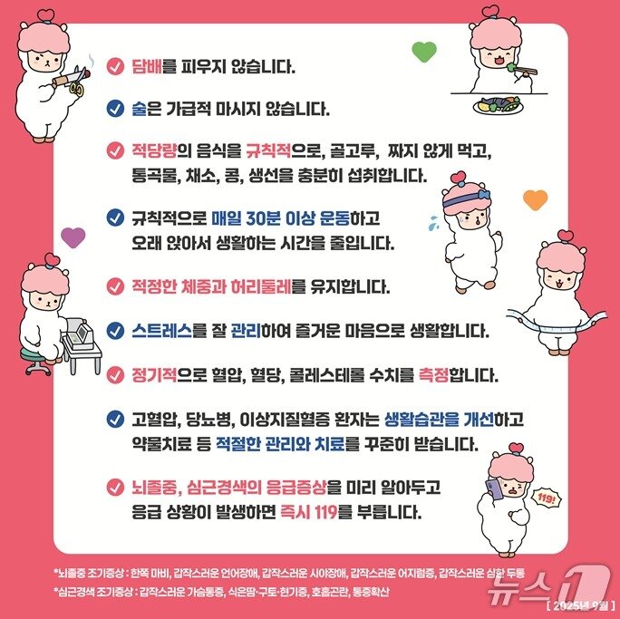 본문 이미지 - 심뇌혈관질환 예방관리를 위한 9대 생활수칙&#40;질병청 제공&#41;