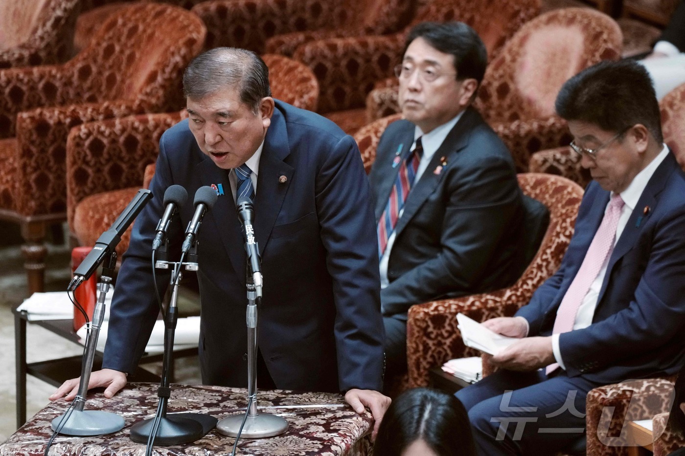 (도쿄 AFP=뉴스1) 최종일 선임기자 = 이시바 시게루 일본 총리가 5알 참의원 예산위원회에 출석, 의원들의 질의에 답하고 있다. 2025.08.05ⓒ AFP=뉴스1