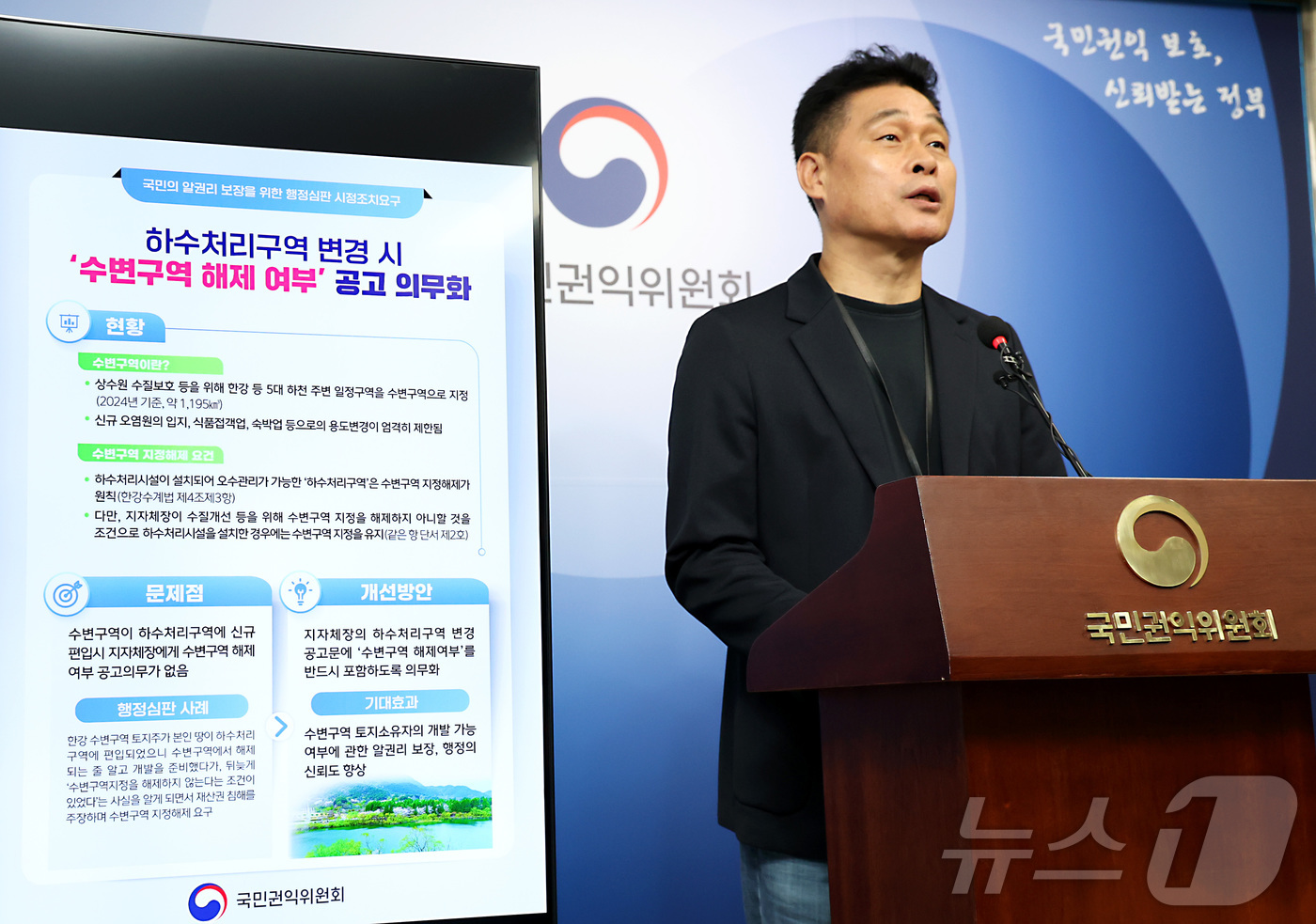 (세종=뉴스1) 김기남 기자 = 고범석 국민권익위원회 환경문화심판과장이 6일 세종시 정부세종청사에서 하수처리구역 변경 시 수변구역 해제 여부 공고 의무화 내용을 발표하고 있다.중앙 …