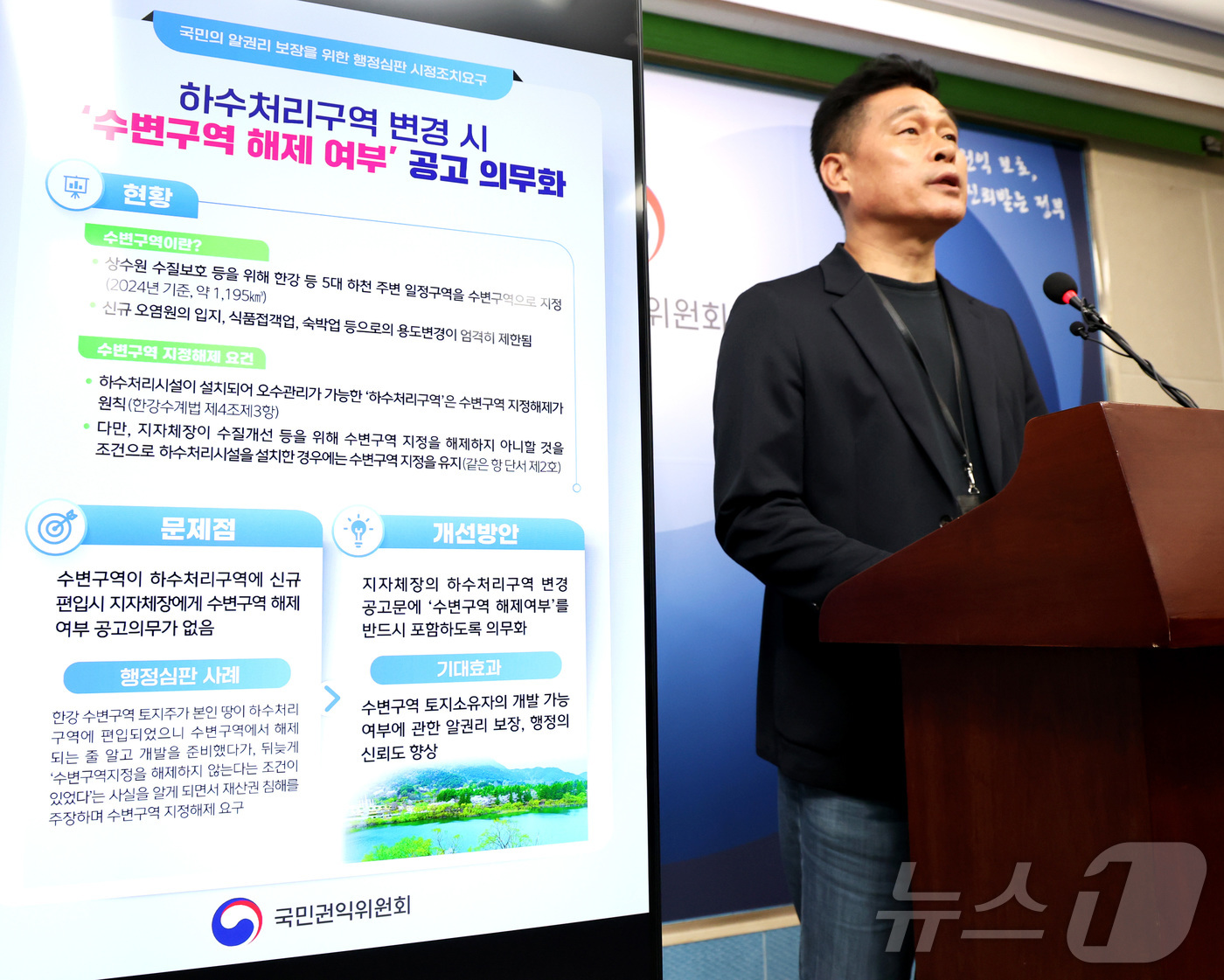 (세종=뉴스1) 김기남 기자 = 고범석 국민권익위원회 환경문화심판과장이 6일 세종시 정부세종청사에서 하수처리구역 변경 시 수변구역 해제 여부 공고 의무화 내용을 발표하고 있다.중앙 …