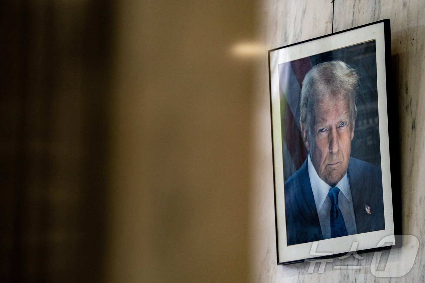 본문 이미지 - 7월 10일(현지시간) 뉴욕시 맨해튼에 위치한 미 이민법원 로비에 도널드 트럼프 미국 대통령의 초상화가 걸려 있다. 2025.07.10. ⓒ 로이터=뉴스1 ⓒ News1 윤다정 기자