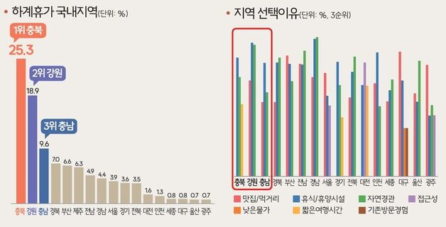 청주시민이 꼽은 국내 휴가지 1위는 '충북'…휴가계획 없다 29%