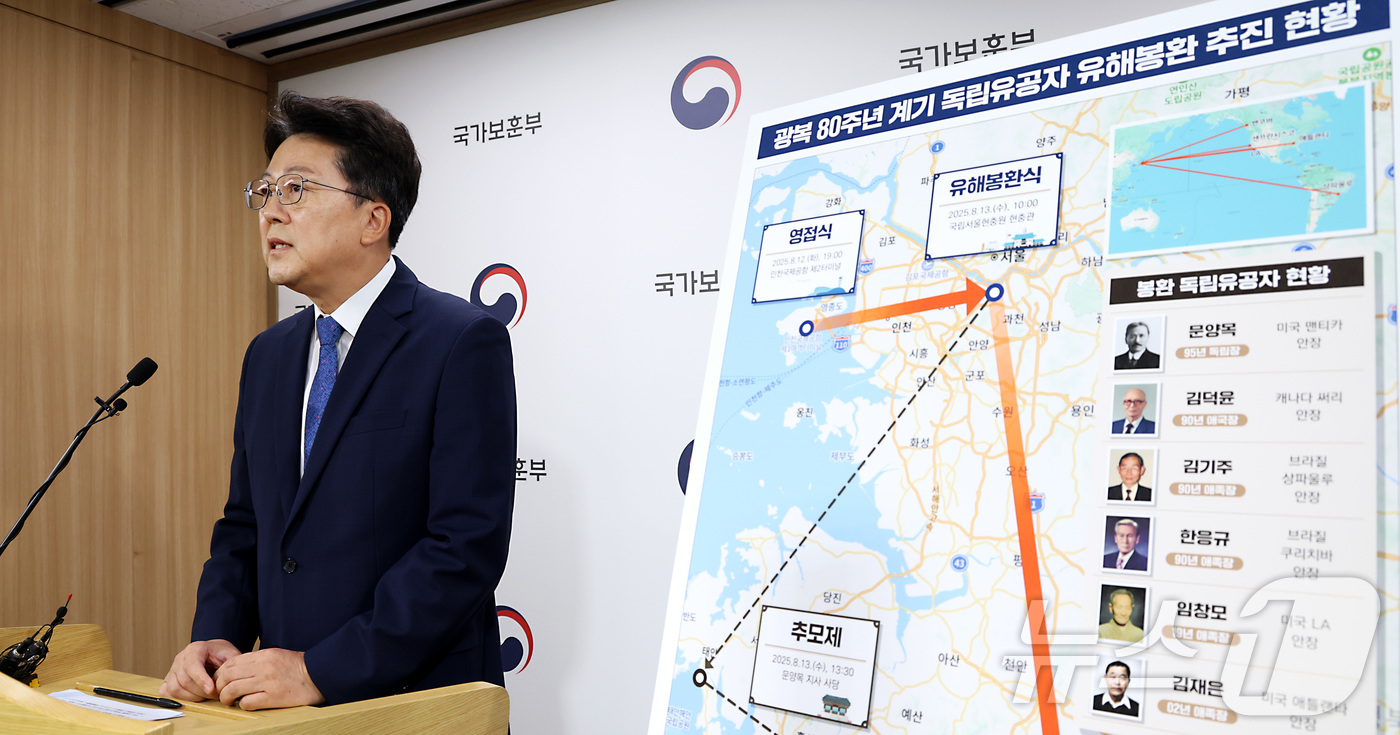 (세종=뉴스1) 김기남 기자 = 임종배 국가보훈부 보훈예우정책관이 7일 세종시 정부세종청사 국가보훈부에서 광복80주년 계기 독립유공자 유해봉환 계획을 발표하고 있다.국가보훈부는 광 …