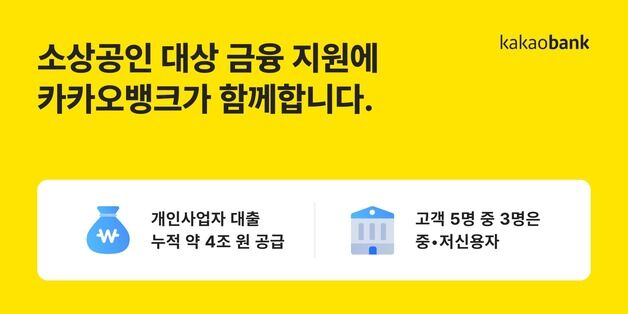 카뱅, 개인사업자 대출 누적 4조원…1년 전보다 80% 넘게 늘어