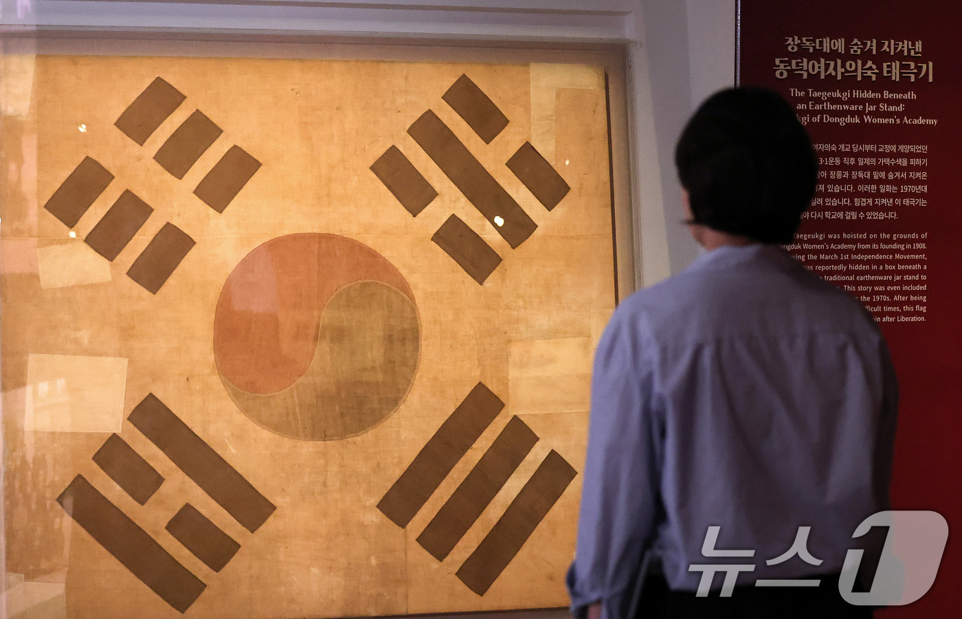 (서울=뉴스1) 김성진 기자 = 8일 서울 종로구 대한민국역사박물관에서 열린 광복 80주년 기념 특별전 '태극기, 함께해 온 나날들'을 찾은 시민들이 전시를 관람하고 있다. 202 …