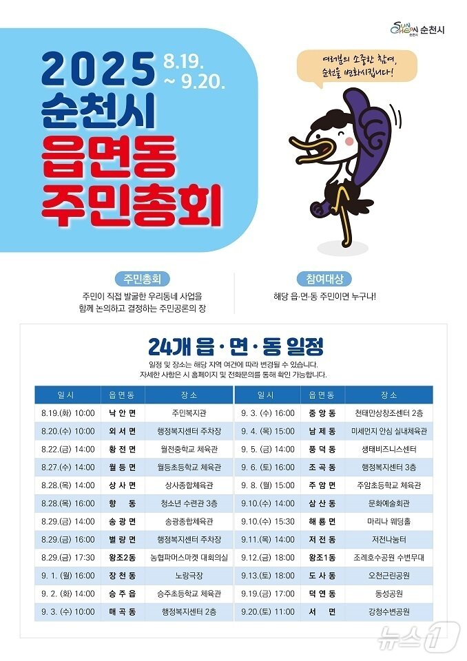 본문 이미지 - 2025 순천시 읍면동 주민총회 홍보 포스터.&#40;순천시 제공. 재판매 및 DB 금지&#41;