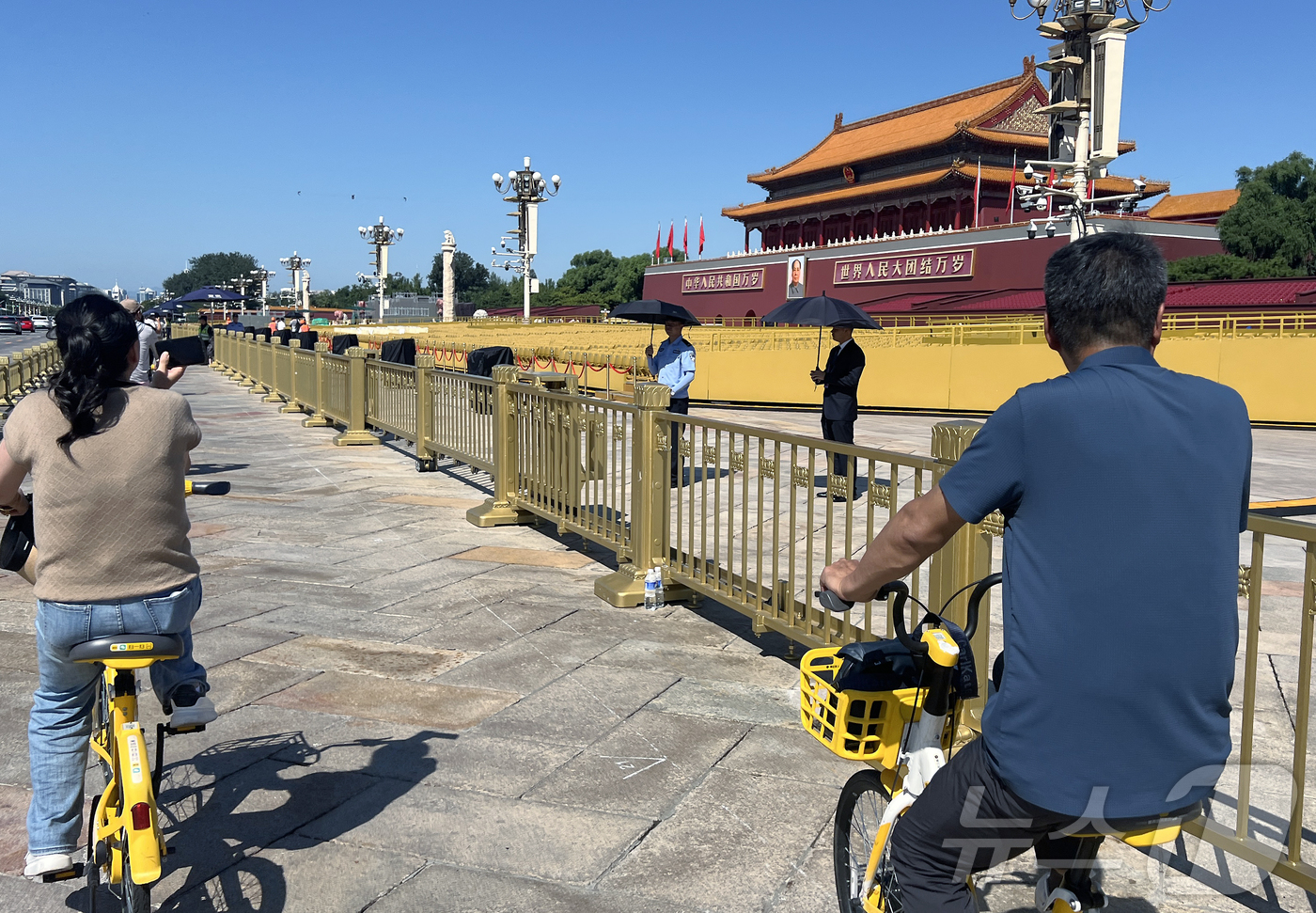 (베이징(중국)=뉴스1) 박정호 기자 = 중국의 항일전쟁 및 세계 반파시스트 전쟁(제2차 세계대전) 승리 80주년(전승절) 기념 열병식을 이틀 앞둔 1일 중국 베이징 천안문 앞으로 …