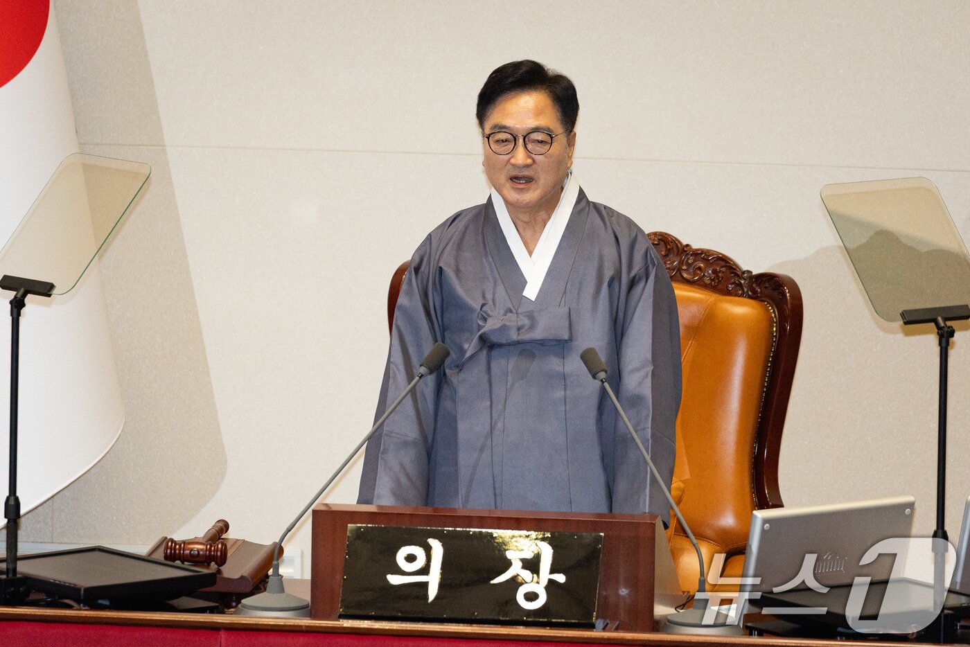 본문 이미지 - 우원식 국회의장이 1일 서울 여의도 국회에서 열린 제429회 국회&#40;정기회&#41; 개회식에서 개회사를 하고 있다. 2025.9.1/뉴스1 ⓒ News1 유승관 기자