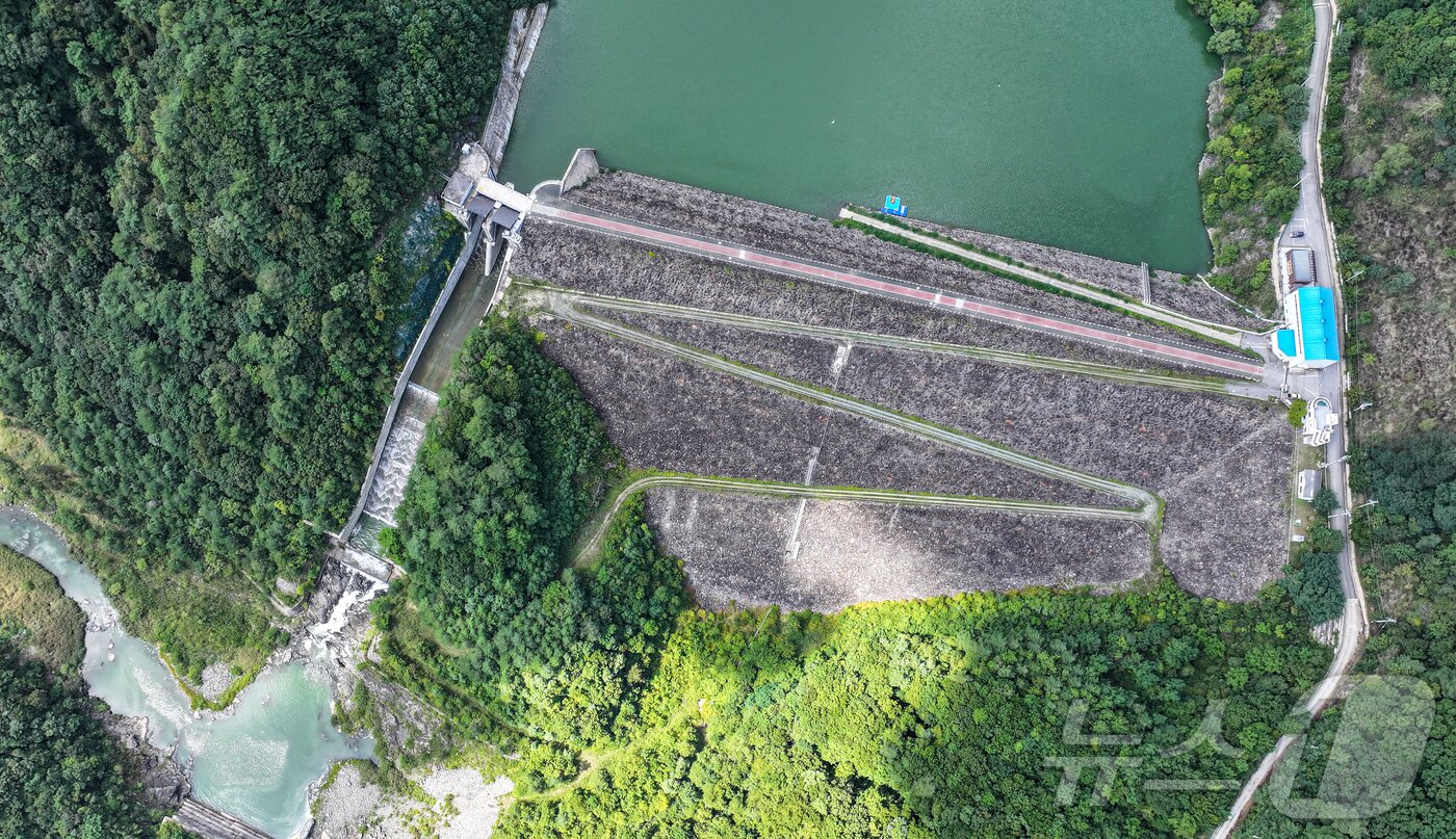 본문 이미지 - 10일 강원 평창군 대관령면 도암댐에 초록빛 물이 차 있다. 2025.9.10/뉴스1 ⓒ News1 김진환 기자