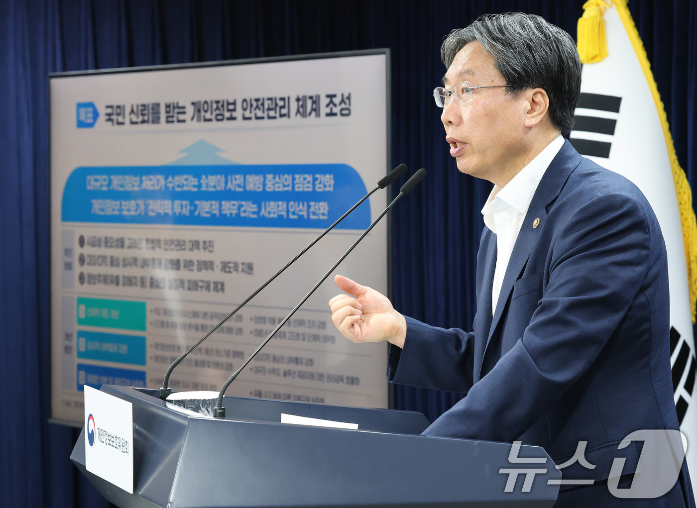 (서울=뉴스1) 임세영 기자 = 최장혁 개인정보보호위원회 부위원장이 11일 오전 서울 종로구 정부서울청사에서 개인정보 안전관리체계 강화방안 브리핑을 하고 있다. 2025.9.11/ …