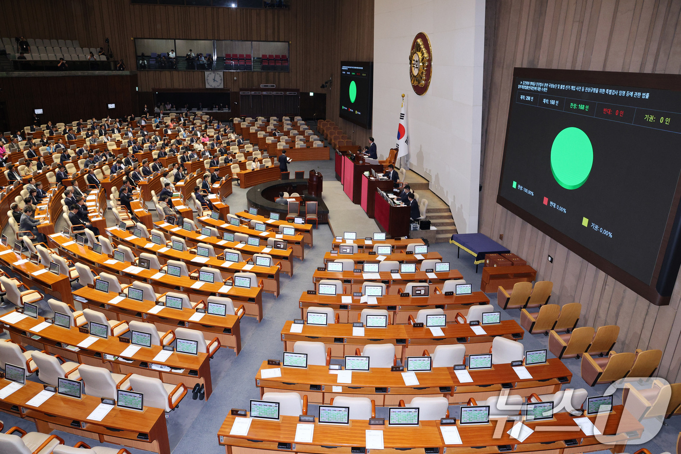 (서울=뉴스1) 신웅수 기자 = 11일 오후 서울 여의도 국회에서 열린 제429회국회(정기회) 제4차 본회의에서 김건희와 명태균·건진법사 관련 국정농단 및 불법 선거 개입 사건 등 …