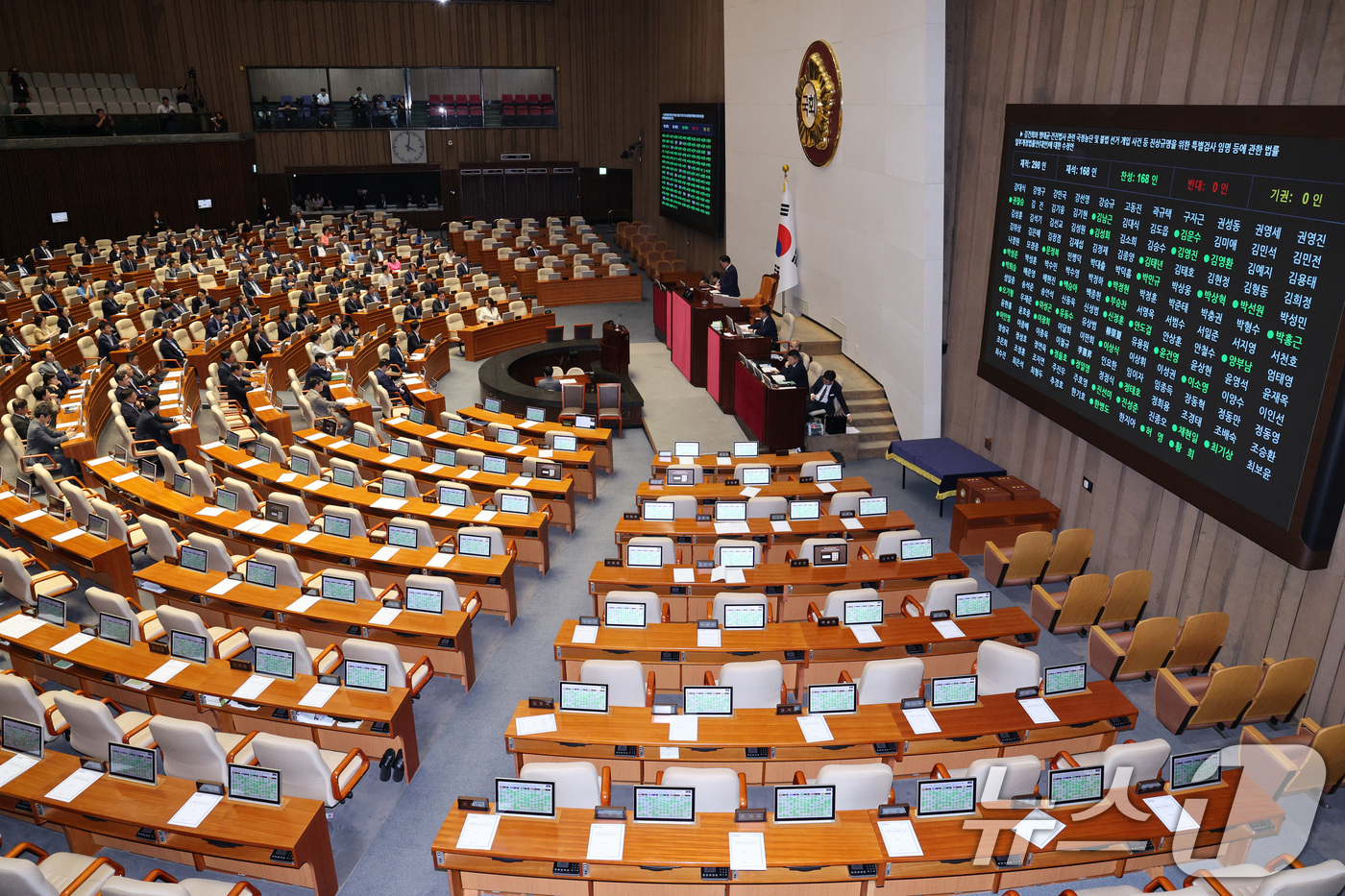 (서울=뉴스1) 신웅수 기자 = 11일 오후 서울 여의도 국회에서 열린 제429회국회(정기회) 제4차 본회의에서 김건희와 명태균·건진법사 관련 국정농단 및 불법 선거 개입 사건 등 …