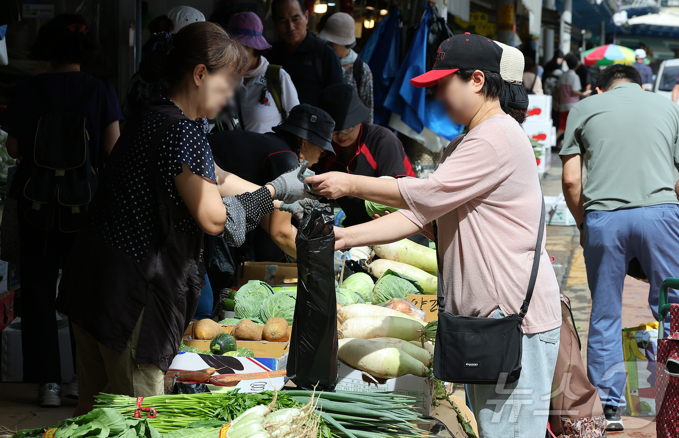 (서울=뉴스1) 김진환 기자 = 14일 서울 동대문구 청량리 전통시장을 찾은 시민들이 장을 보고 있다.전통시장에서 추석 차례상을 차리는 비용이 지난 2021년 27만 4500원 이 …