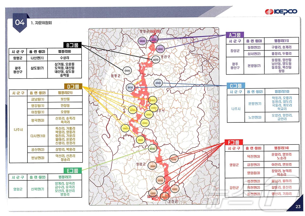 본문 이미지 - 한전이 6월 확정한 &#39;신해남∼신장성 345㎸&#40;킬로볼트&#41; 송전선로 건설사업&#39; 최적경과대역./뉴스1