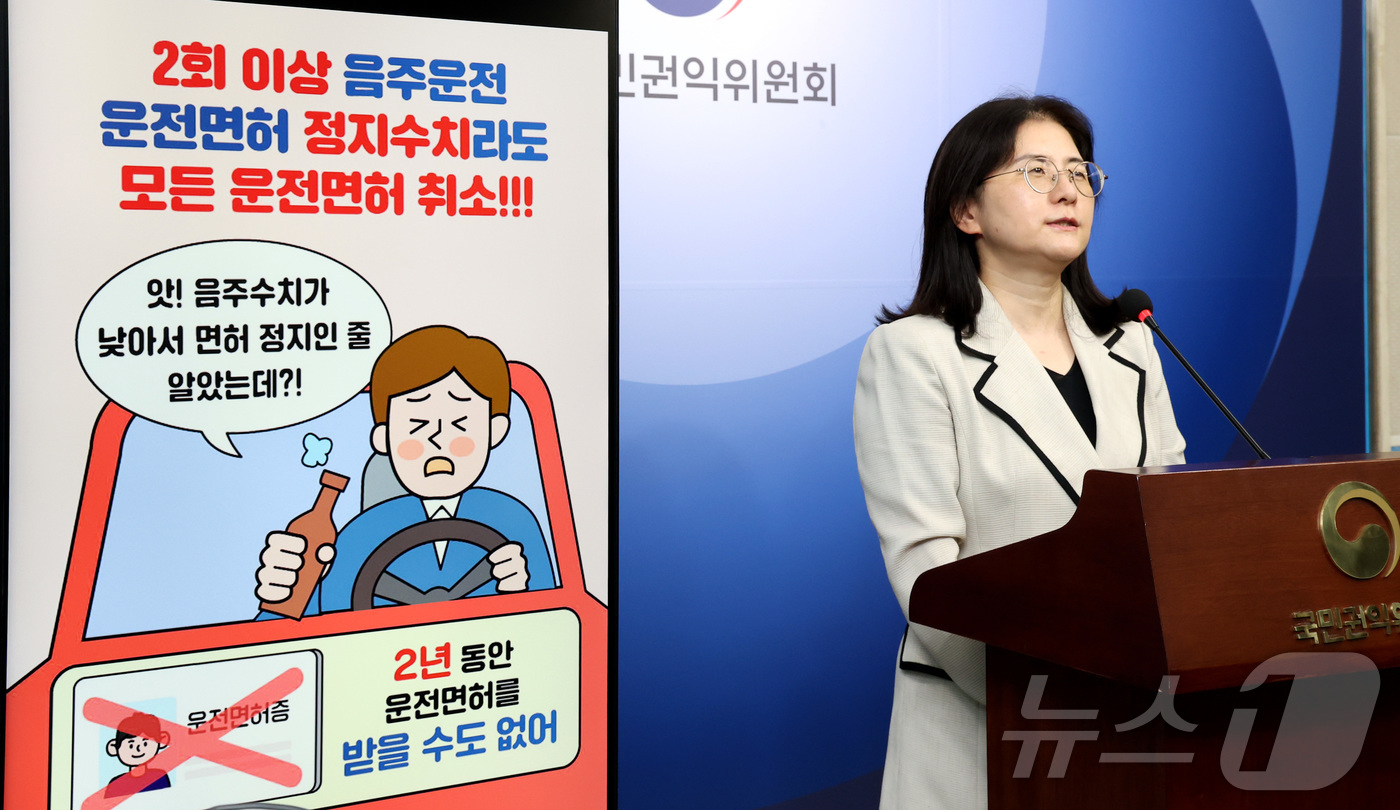 (세종=뉴스1) 김기남 기자 = 이혜정 국민권익위원회 운전면허심판과장이 17일 세종시 정부세종청사에서 2회 이상 음주운전 시 모든 운전면허 취소에 대해 A씨가 중앙행정심판위원회에 …