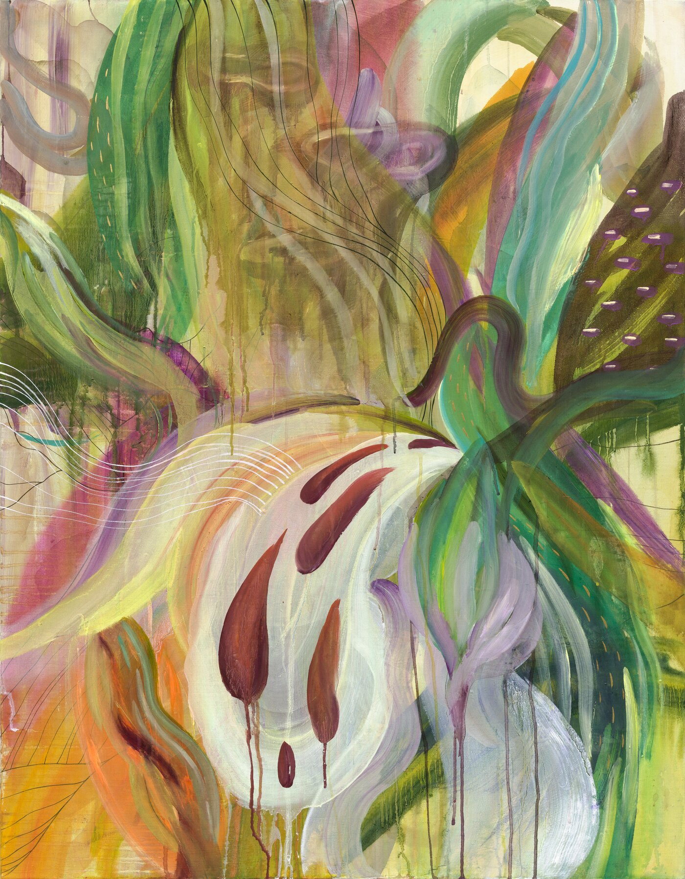 본문 이미지 - 정윤영_깊은 밤의 꽃 &#40;Midnight Bloom&#41;, oil, water color, gouache, acrylic, pigment powder on silk layered canvas, 116.8&times;91.0cm, 2025 &#40;갤러리 채율 제공&#41;