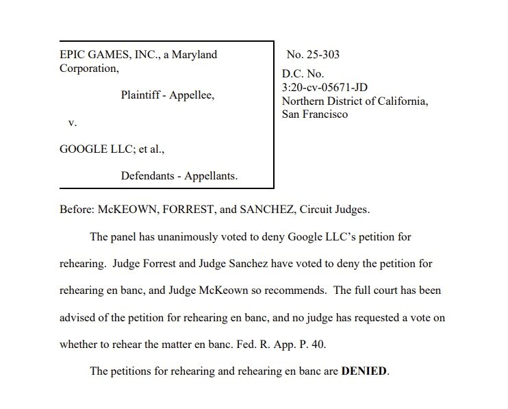 본문 이미지 - 미국 샌프란시스코 제9 순회 항소법원은 구글이 제기한 재심리 요청을 이달 12일(현지시간) 기각했다. 재판부는 구글이 항소법원에서 요청할 수 있는 재심리와 전원합의체 재심리(en banc) 요청을 모두 기각했다.2025.9.18/뉴스1