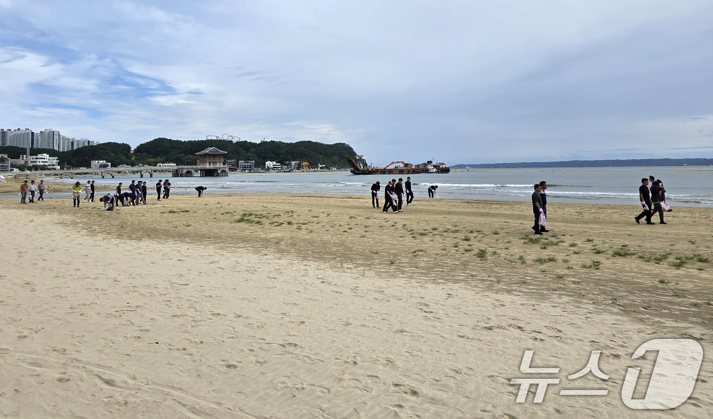 (포항=뉴스1) 최창호 기자 = 19일 현대자동차 포항하이테크센터와 블루핸즈 지역 대표들이 영일대해수욕장에서 플로깅 캠페인을 진행하고 있다. (현대자동차 블루핸즈 제공, 재판매 및 …