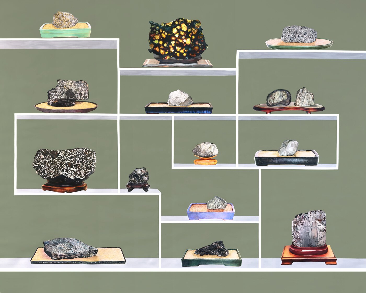 본문 이미지 - 갈라 포라스-김(b. 1984) 〈15 Rocks from outer space〉 2025 Colored pencil and Flashe on paper 182.9 x 228.6 cm Courtesy of the artist and Kukje Gallery 사진: Gala Porras-Kim Studio 이미지 제공: 국제갤러리