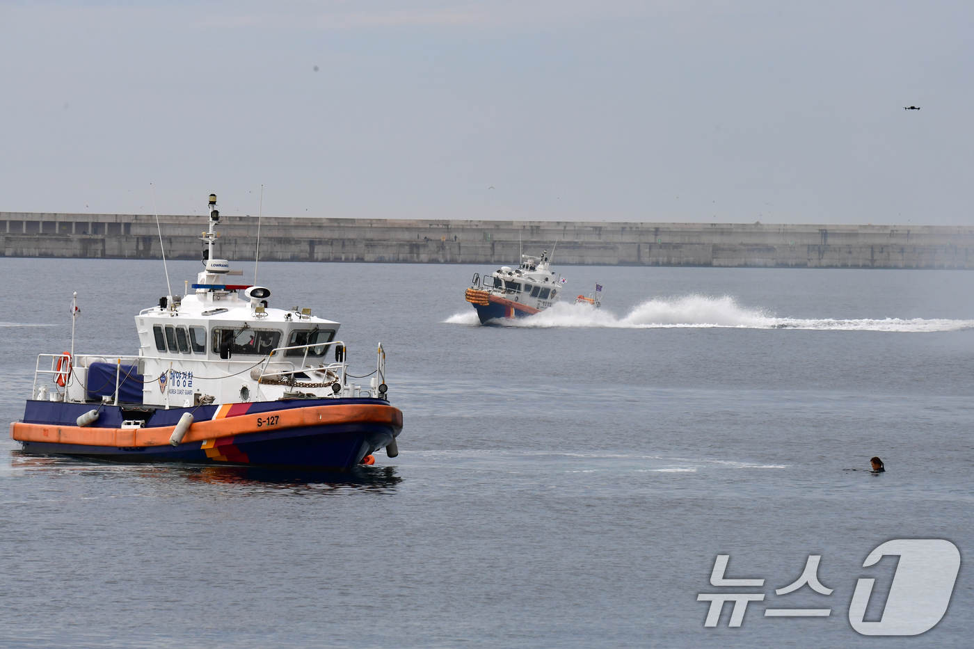 (포항=뉴스1) 최창호 기자 = 'APEC 2025 정상회의' 개최를 앞둔 2일 오후 경북 포항시 북구 영일만항에서 실시된 크루즈선 화재 진화 및 해상 인명 구조훈련에서 포항해경 …